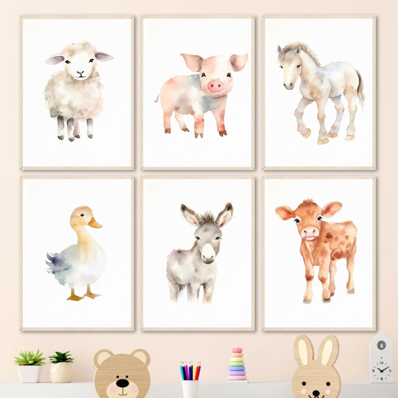 Art Craft Duck - Watercolor Farm Animals Baby Horse Ducks