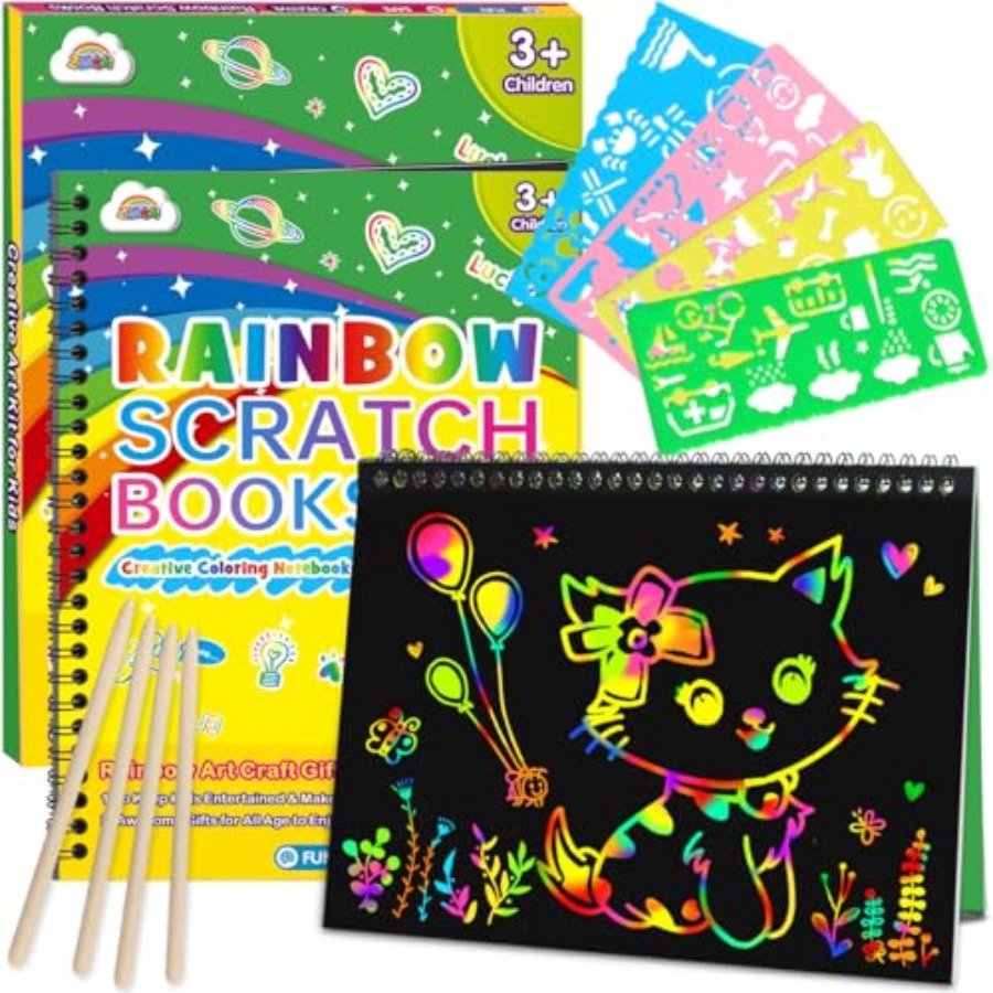 Art Craft Notebook - 2 Pack Rainbow Scratch Paper Notebooks: